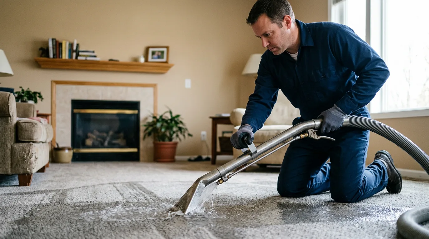 Water damage restoration technician working near Hamden, CT